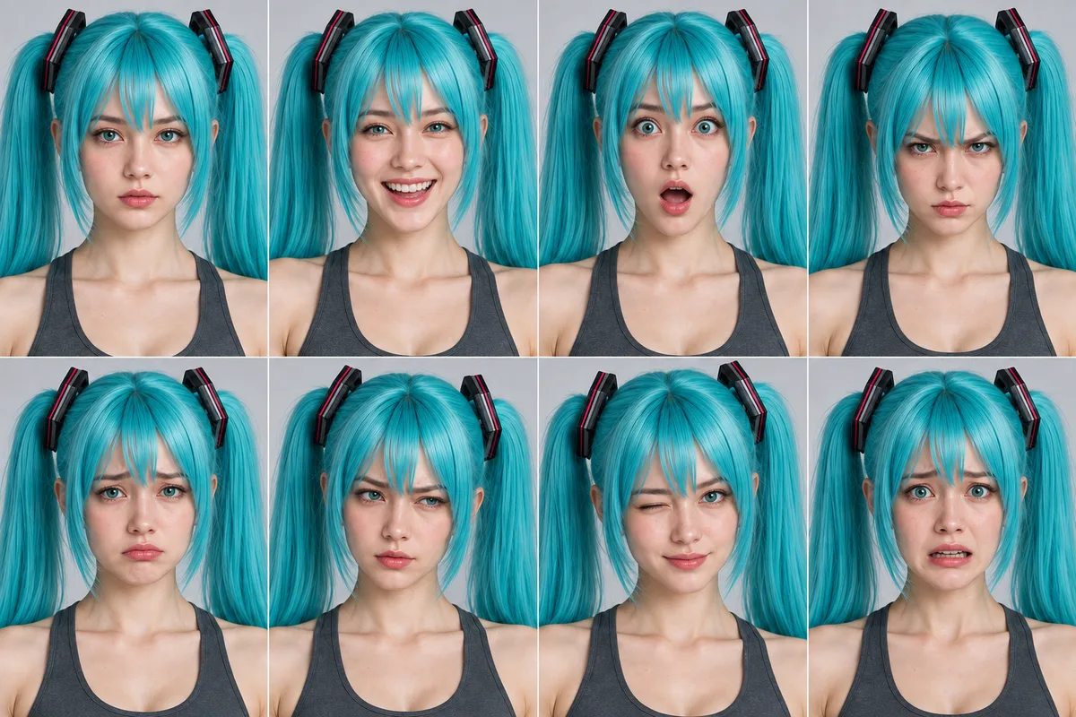 Eight expressions for the same character